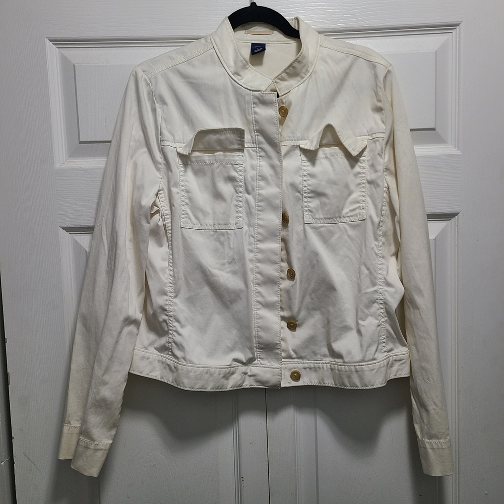 Vtg GAP Y2k Women's Utility Jacket White Large Cotton Lycra